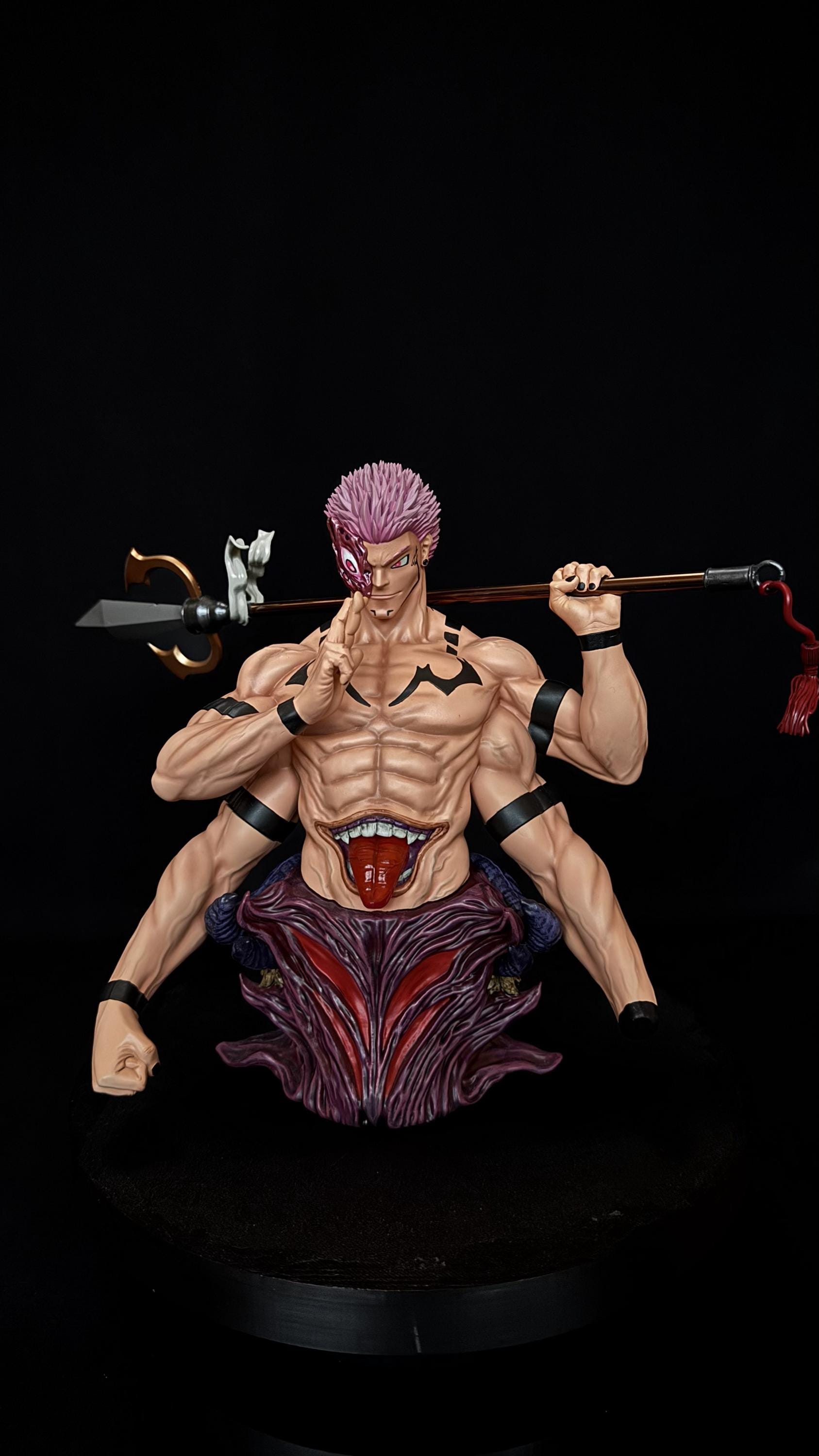 Sukuna Statue – Jujutsu Kaisen – Cursed Flames & Rock Base