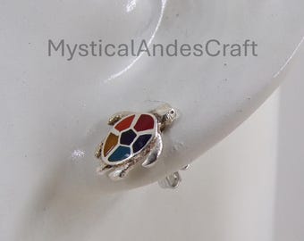 Boucles d'oreilles tortue en argent 950 faites main : bijoux spirituels en pierre andine