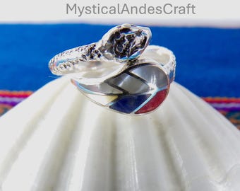 Bague feuille d'inca réglable en argent sterling 950 - Motif serpent