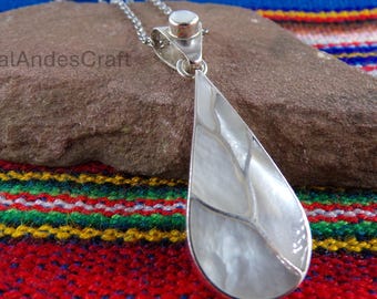 Collier goutte de pluie en argent 950 fait main : pendentif artisanal en nacre