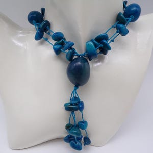 Adjustable Blue Tagua Seed Necklace: Handmade Boho Jewelry