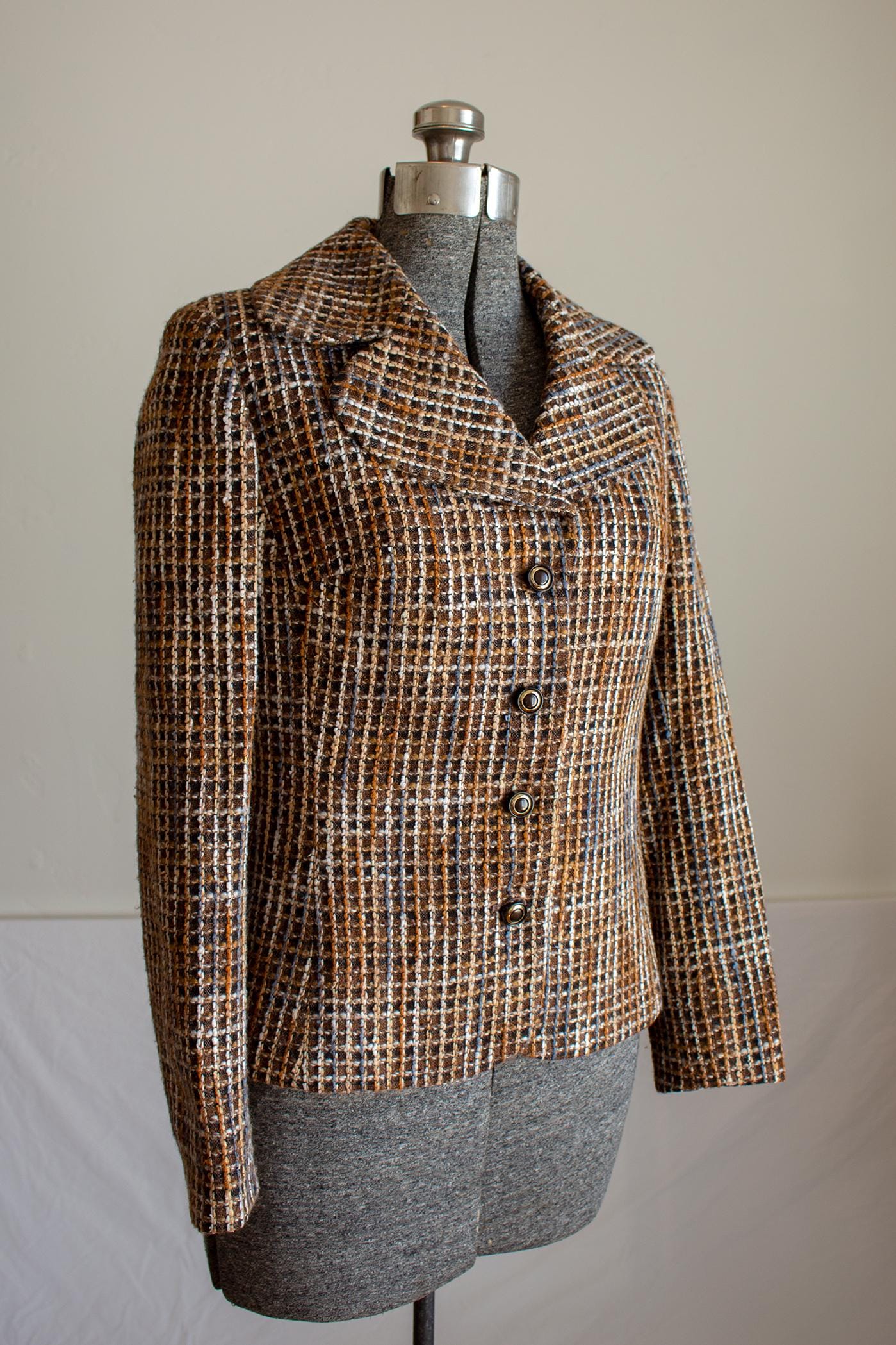 Vintage 1970s Brown Tweed Plaid Blazer Jacket by Exmoor Creations 