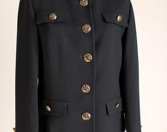 Vintage 1990s Herbert Grossman by Cynthia Sobel black wool jacket with gold buttons, size M