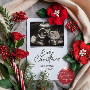 Faire-part de grossesse simple Noël numérique, faire-part de bébé neutre entre les sexes de décembre, carte de révélation de bébé minimaliste, modèle modifiable