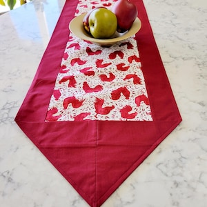 Chickens table runner. kitchen table scape for your collection of chickens Reversable Table Runners, 100 % Cotton. Unique birthday Gift.