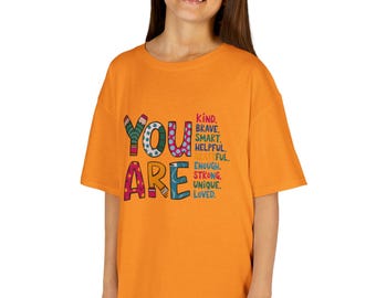 Kids Inspirational Tee - You Are Kind, Brave, Smart, Beautiful, Unique, Loved, Kids Shirt Gift, Motivational T-Shirt, Positive [...]