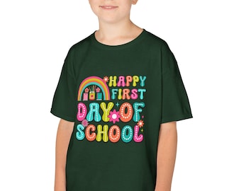 Kinder Erster Schultag T-Shirt, Zurück zu Schult-Shirt, Regenbogen-Grafik-T-Shirt, lustige Kinderbekleidung, Schulfeier-Outfit
