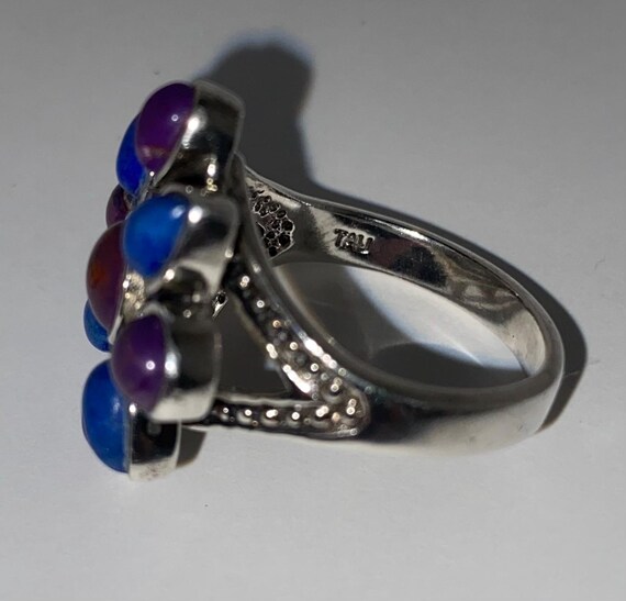 Sterling Silver Ring with ruby and lapis lazuli g… - image 4