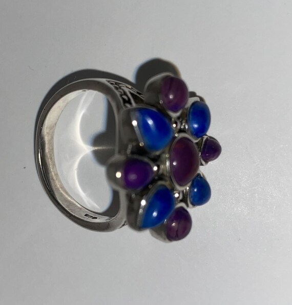 Sterling Silver Ring with ruby and lapis lazuli g… - image 6