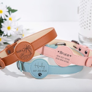 Collier AirTag en cuir personnalisé pour chien, support pour AirTag pour petits chiens de race moyenne, collier pour chien gravé au laser, réglable
