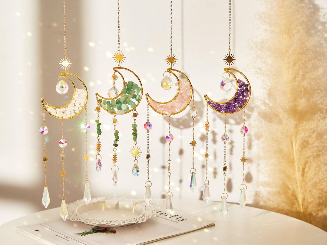 Moon Crystal Suncatcher: Rainbow Maker Wind Chime - Home Decor - Etsy