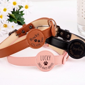 AirTag Kompatibles Hundehalsband Personalisiertes Hundehalsband aus Leder Personalisiertes Hundehalsband Benutzerdefiniertes Hundehalsband mit Namen und Nummern AirTag Hundehalsband