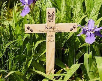 Personalized Pet Memorial Cross: Engraved Wood Grave Marker, Dog Loss Gift