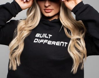 Crop Hoodie - "Built Different" Graphic