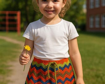 Kleurrijke gehaakte kinderrok, boho peuterbreiwerk
