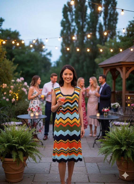 sleeveless dress boho striped Handmade Crochet Chevron Dress, Colorful Knit Summer Resort Wear, Missoni Inspired Style