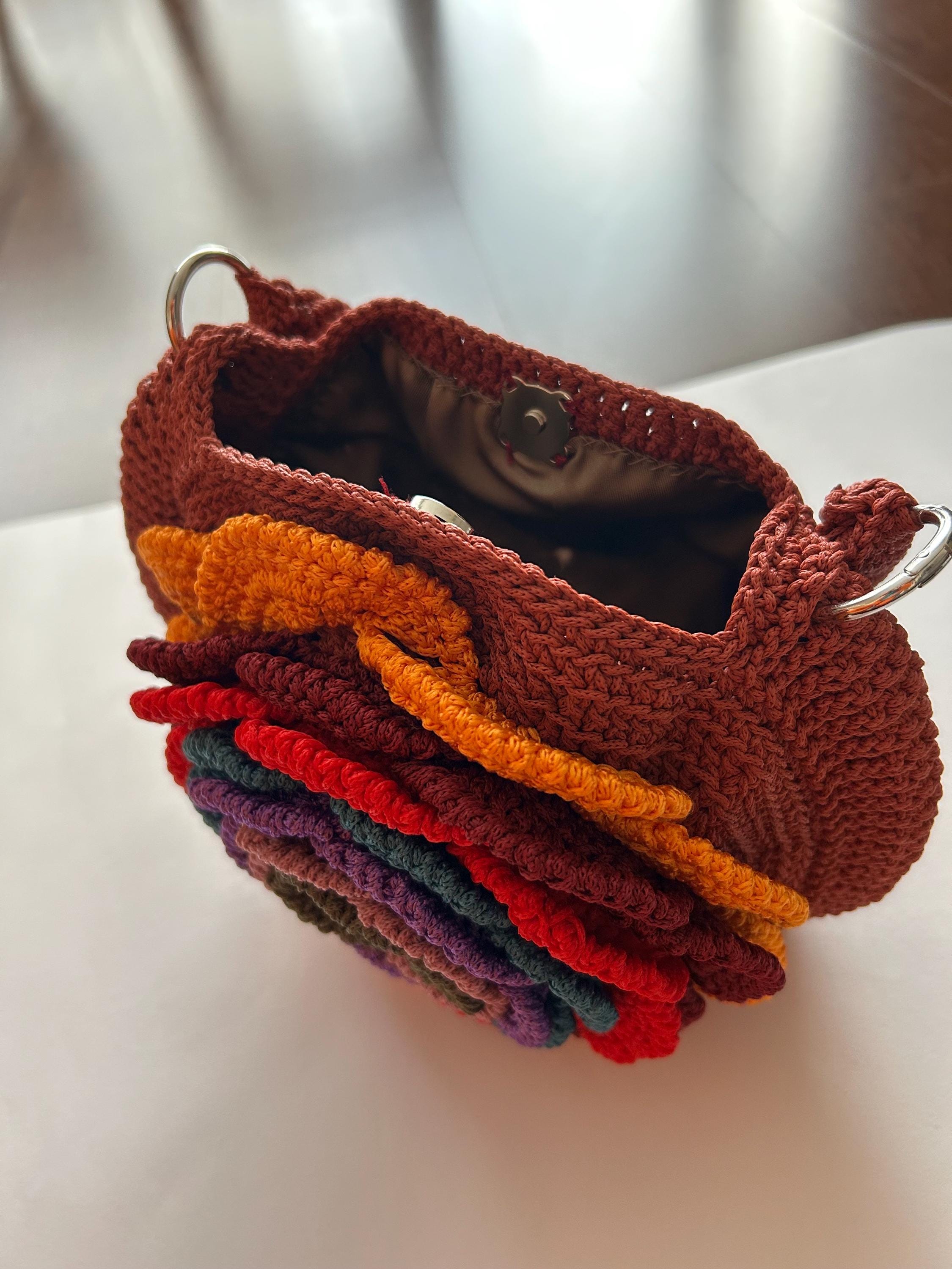 Hand-knitted Rose Pattern Bag - Etsy