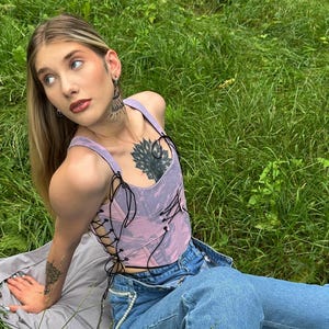 Vestido de algodón con corsé teñido anudado de talla grande: estilo victoriano Ren Faire