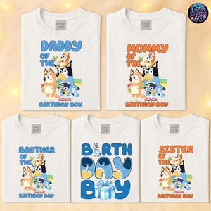 Bluey & Bingo Shirt, Bluey Characters Shirt, Birthday Matching Shirt, Custom Bluey Birthday Shirt, Personalised Shirt, Blue Dog Shirt