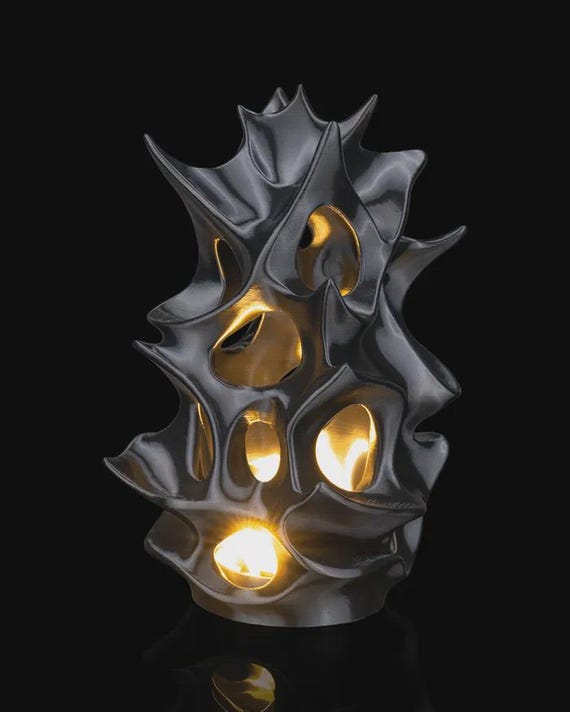3D Printed Biomorph Lamp, Modern Gothic Desk Decor, Organic