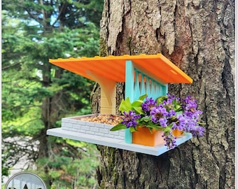 3D Printed Mid Century Modern Bird Feeder with Flower Box