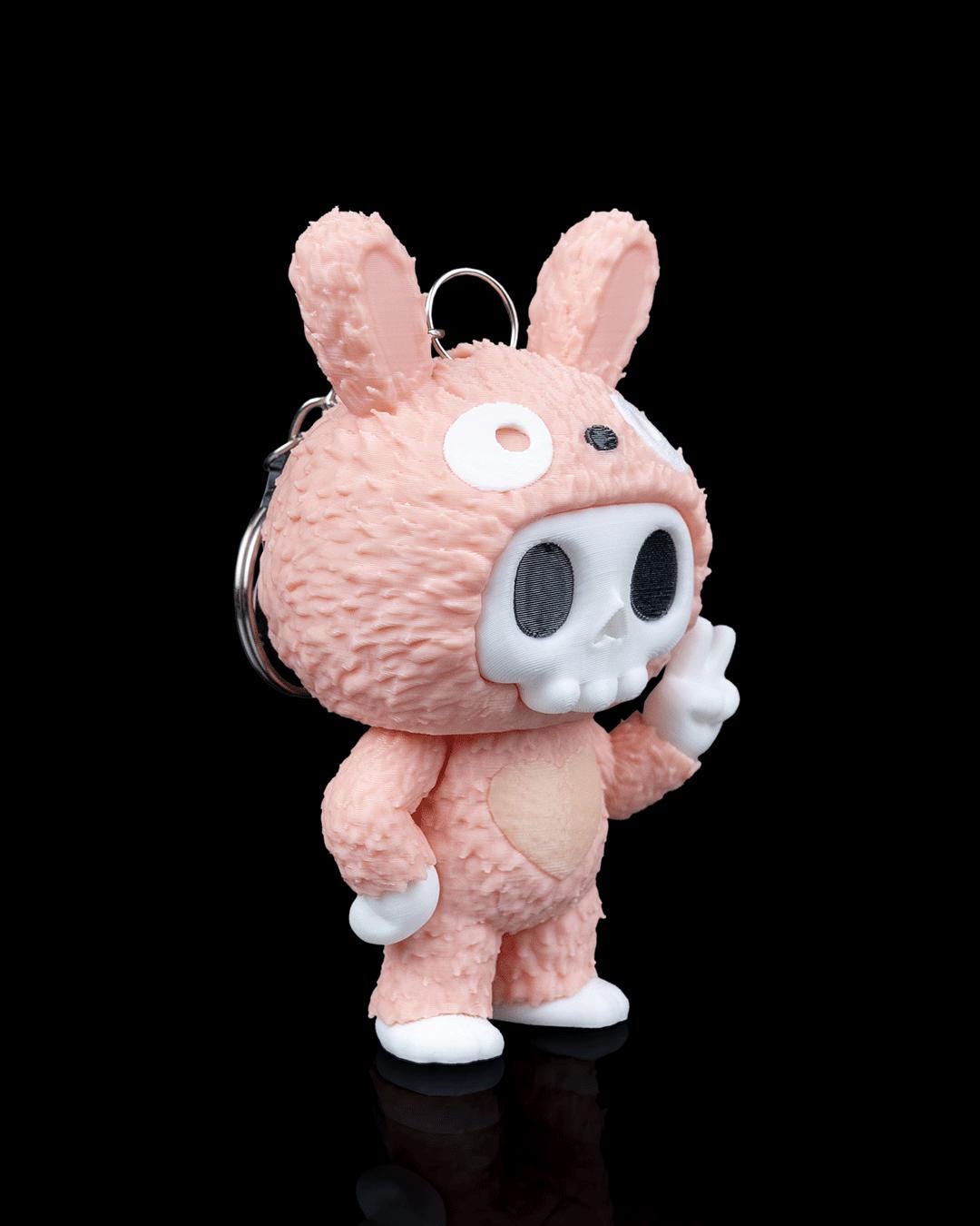 3D Printed Skeleton Keychain – Tuff in Pink Bunny Suit - Etsy
