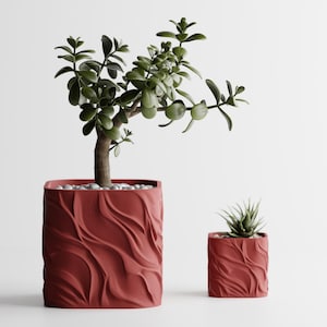 Modern Textured Planter – Sculptural Wave Design, Minimalist Plant Pot, Contemporary Home or Office Decor