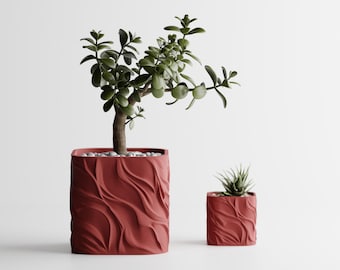 Modern Textured Planter – Sculptural Wave Design, Minimalist Plant Pot, Contemporary Home or Office Decor