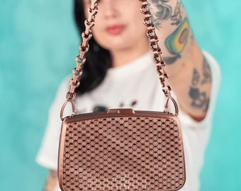 3D Printed Mesh Purse – Modern Handbag with Geometric Pattern & Chain Strap, Lightweight Fashion Accessory