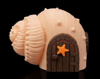 Kit de casa de conchas faça você mesmo – Casa de conchas impressa em 3D com porta de estrela do mar – Cores personalizadas – Jardim de fadas de praia ou projeto de artesanato