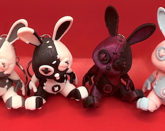 3D Printed Stitched Bunny Keychain – Gothic Plush Rabbit Bag Charm