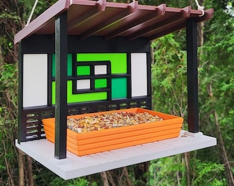 Stained Glass Look Bird Feeder: Mid-Century Modern Outdoor Decor