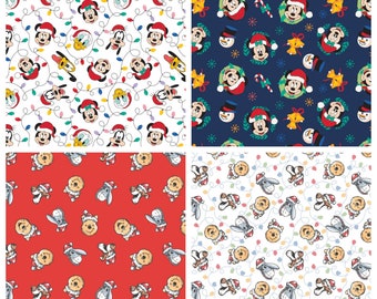 Mickey Mouse & Winnie the Pooh Christmas Fabric by Camelot Fabrics