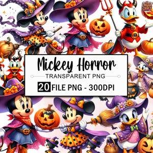 Mickey Mouse Clipart Bundle, Mickey and Friends Png, Mickey Horror Clipart, Cute Halloween Png, Spooky Vibes Clipart, Witch Png
