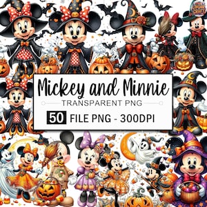 Mickey and Friends Clipart Bundle, Watercolor Halloween Mickey&Minnie Png, Halloween Clipart, Pumpkins Png, Autumn Clipart, Spooky Png