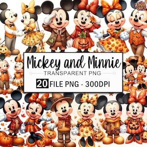Mickey and Friends Clipart Bundle, Mickey and Minnie Png, Pumpkins Clipart, Minnie Png, Mickey Mouse Clipart, Autumn Png