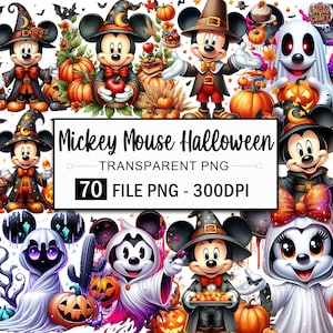 Halloween Clipart Bundle, Watercolor Halloween Mickey Mouse Png, Pumpkin Clipart, Mickey Ghost Png, Mickey Horror Clipart, Autumn Png
