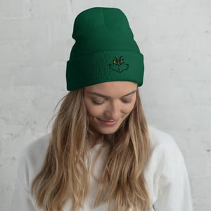 Embroidered Grinch Cuffed Beanie
