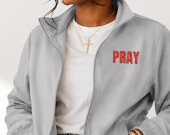 Chaqueta Soft Shell Pray: Prendas de abrigo, Chaqueta de invierno, Hijo de Dios, Ropa cristiana, Regalo piadoso