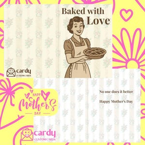 Tarjeta del Día de la Madre / Tarjeta retro "Horneada con Amor" / Tarjeta vintage para mamá / Tarjetas personalizadas de Cardy
