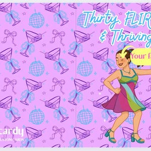"Lustiges 30.Geburtstagskarte für Sie - ""Thirty, Flirty & Thriving"" - personalisiertes Geschenk für die beste Freundin."