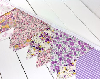 Coquette Wild Flower Garland Banner Bunting, Floral Home Decor, Summer Mantel Decor, Baby Shower Banner -  Tiny Lavender Wildflowers