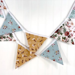 Wildflowers Bunting Banner Garland, Boho Nursery Decor, Coquette Aesthetic Room Decor Blush Pink, Gold, and Green Vintage Floral image 2