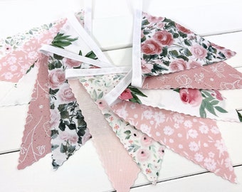 Wildflowers Flower Banner Bunting Floral Garland Pennant Banner - Light Pink and Green Watercolor Flowers