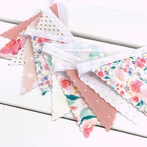 WildFlowers Garland Mini Bunting Banner, Floral Baby Shower Banner Blush Pink, Gold, Mint Indy Bloom Watercolors Flowers image 3