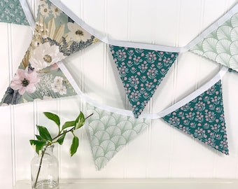 Sage Green Flower Garland Bunting Banner Cottagecore Baby Shower Banner Baby in Bloom - Sage Green and Blush Pink Watercolor Flowers