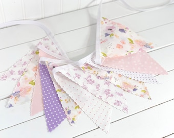Wild Flower Garland Banner Bunting, Baby is Bloom, Flower Baby Shower Banner -  Blush Pink and Lavender Flowers