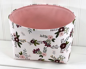 Floral Storage Basket Organizer Bin, Fabric Storage Bin Organizer Basket, Boho Nursery Decor - Blush Pink Flowers