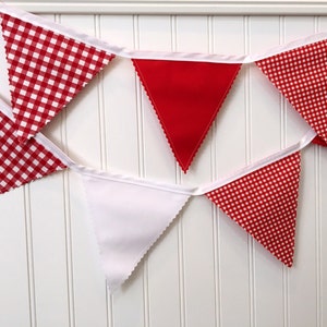 Fabric Bunting, Picnic or Barbecue Decor Baby-Q Red and White Gingham image 2