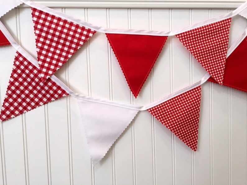 Fabric Bunting, Picnic or Barbecue Decor Baby-Q Red and White Gingham image 2